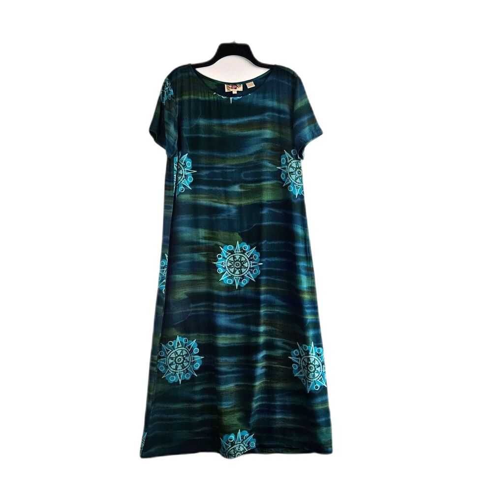 Hilo Hattie Hawaiian Maxi Shift Dress Size L Tropical Vacation Cruise Watercolor